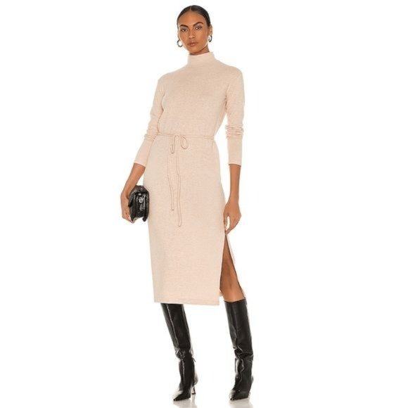 Vince Dresses & Skirts - Vince Long Sleeve Mock Neck Knit Turtleneck Midi Sweater Dress Marzipan